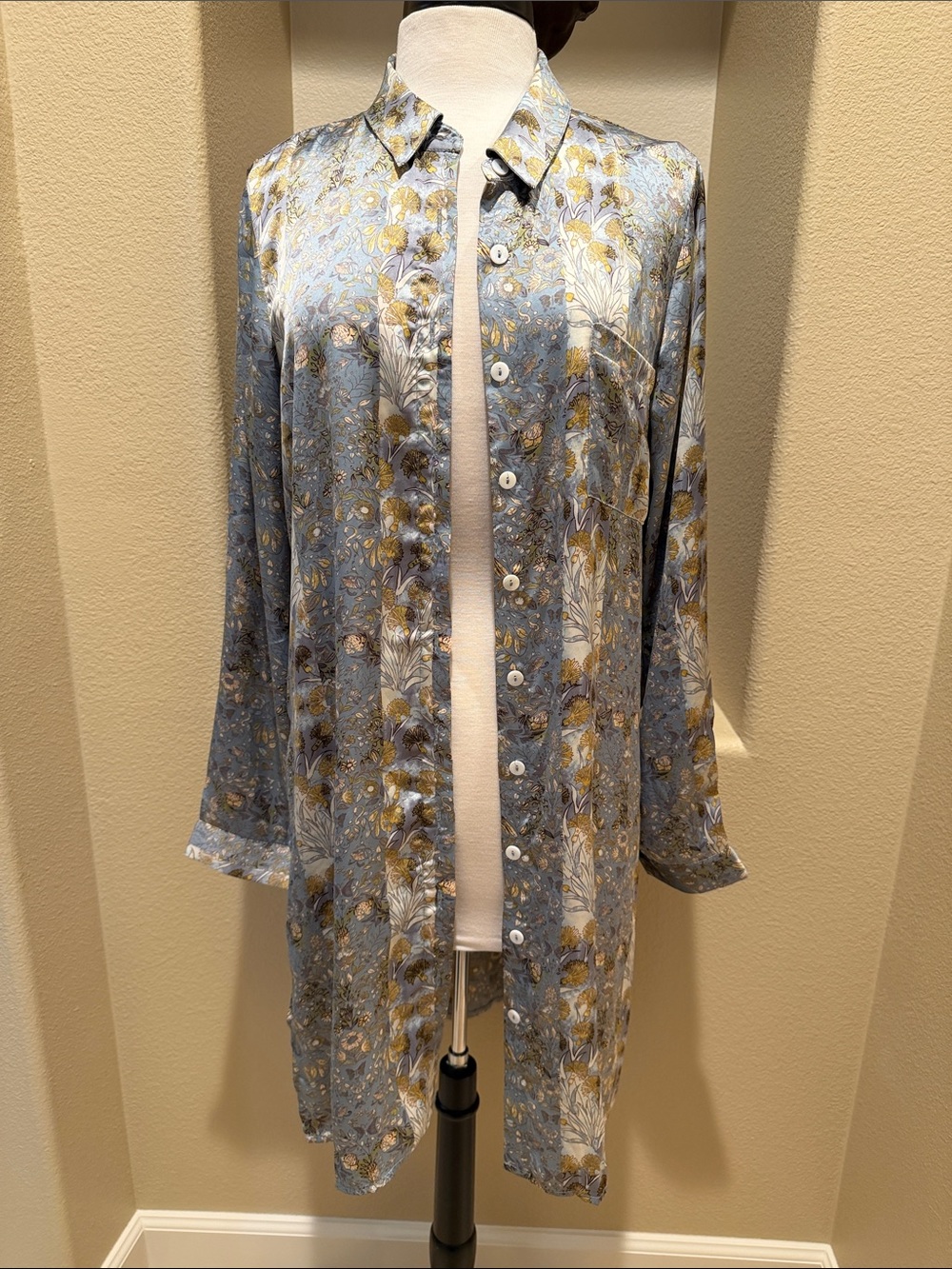Mystree Blue and Gold Floral Tunic Top